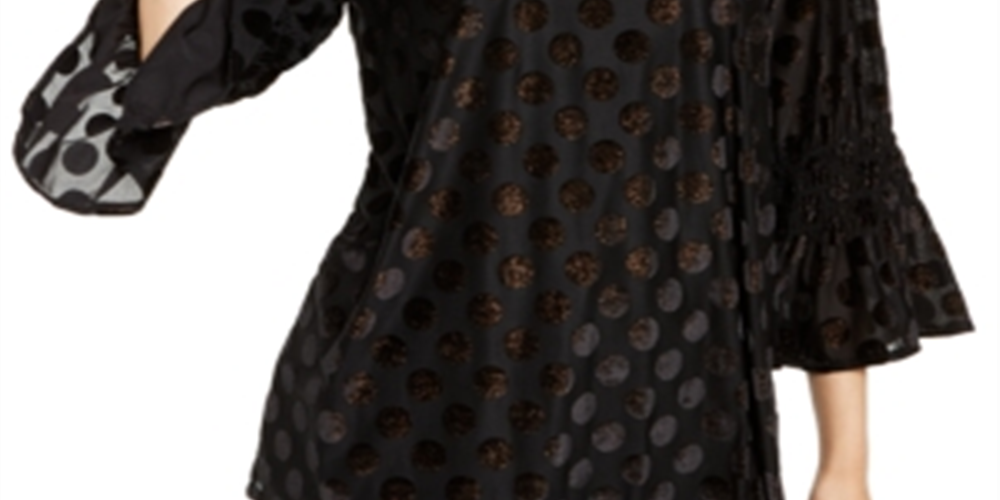 Alfani Women's Metallic Dot Bell Sleeve Top Black Size X-Small