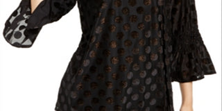 Alfani Women's Metallic Dot Bell Sleeve Top Black Size X-Small