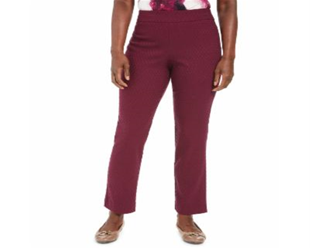 JM Collection Women's Jacquard Straight Leg Pull on Pants Purple Size X-Small