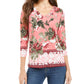 Charter Club Women's Floral 3/4 Sleeve V Neck Top Pink Size Small