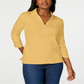 Karen Scott Women's Cotton Lace up Shirt Yellow Size XX-Large