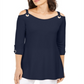 JM Collection Women's Grommet Cold Shoulder Tunic Blue Size X-Small