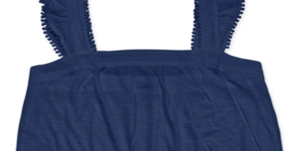 Style & Co Women's Embroidered Flutter Strap Tank Top Blue Size Small