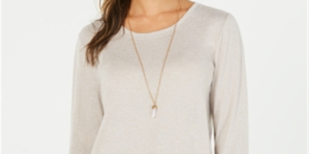 Style & Co Women's Long Sleeve Scoop Neck Top Brown Size Medium