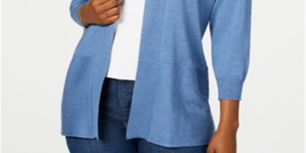Karen Scott Women's Open Front Cardigan Blue Size Small