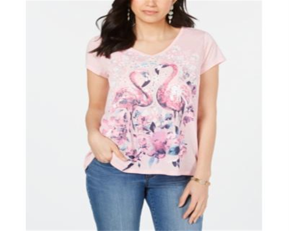 Style & Co Women's Graphic Print High Low Top Pink Size Medium