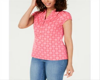 Charter Club Women's Printed Polo Top Pink Size Large