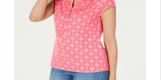Charter Club Women's Printed Polo Top Pink Size Large