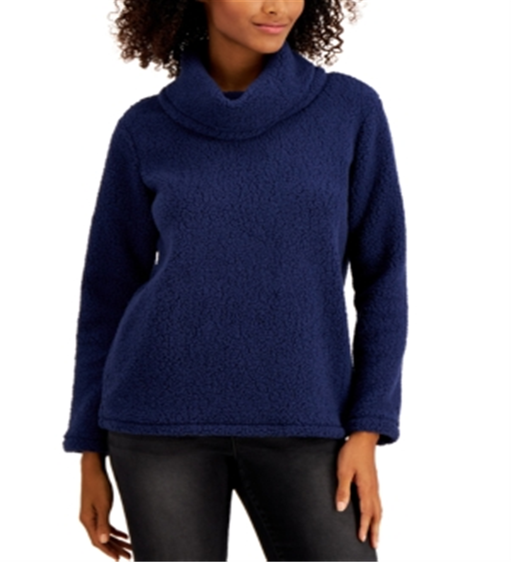 Style & Co Women's Cowlneck Sherpa Pullover Blue Size X-Large