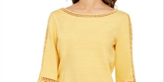 Charter Club Women's Crochet Inset Top Yellow Size XX-Large