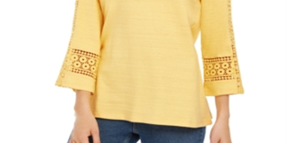 Charter Club Women's Crochet Inset Top Yellow Size XX-Large
