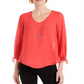 JM Collection Women's Asymmetrical Necklace Blouse Red Size Medium