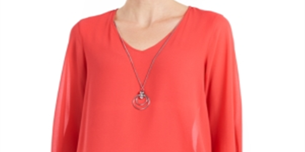 JM Collection Women's Asymmetrical Necklace Blouse Red Size Medium