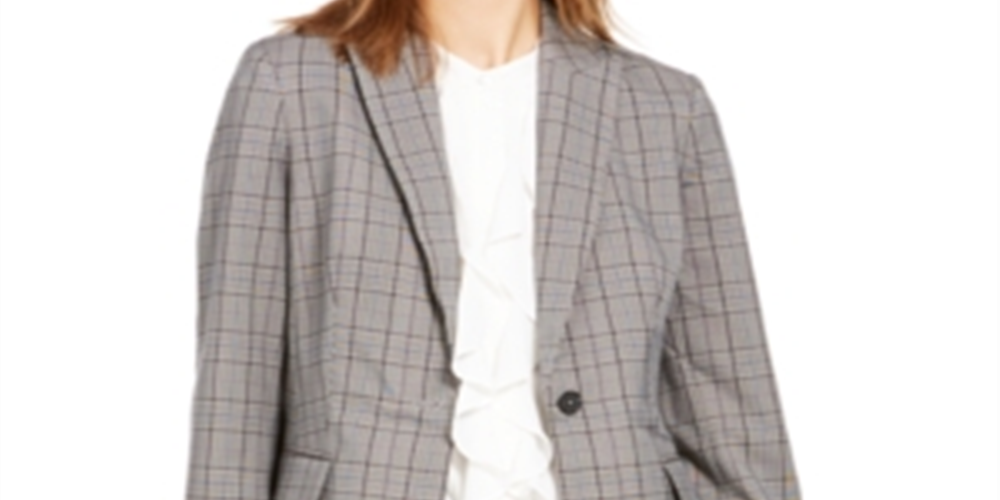 Calvin Klein Women's Plaid One Button Blazer Gray Size 4