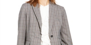 Calvin Klein Women's Plaid One Button Blazer Gray Size 4