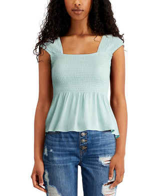 Ultra Flirt Junior's Smocked Top Blue Size S