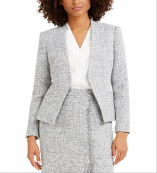 Calvin Klein Women's Tweed Open Front Blazer Gray Size 4