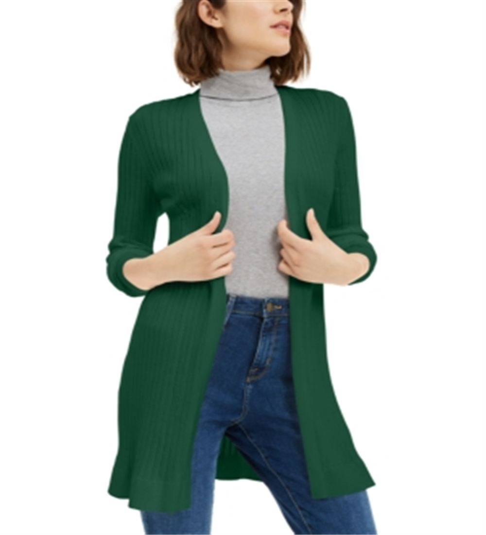 Maison Jules Women's Ribbed Open Cardigan Sweater Green Size XX-Large