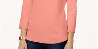 Charter Club Women's Pima Cotton Boat Neck Button Shoulder Top Orange Size X-Large