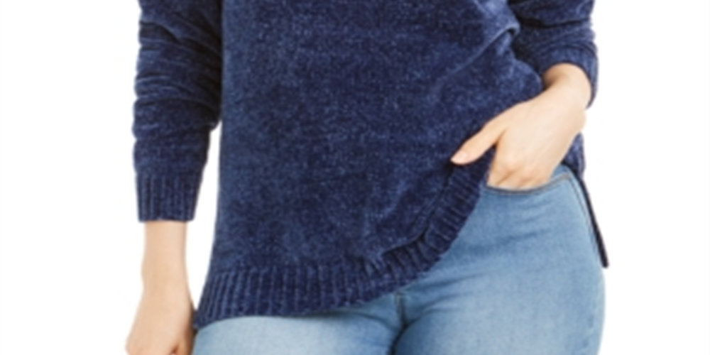 Karen Scott Women's V Neck Chenille Sweater Blue Size Petite Small