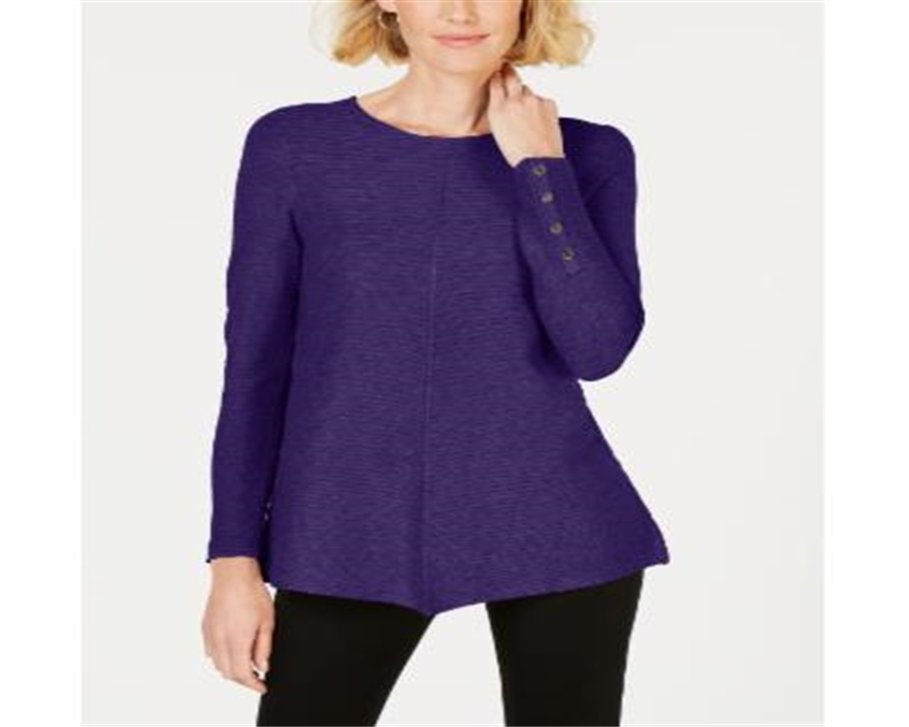 Alfani Women's Ribbed Snap Detail Sweater Purple Size Large