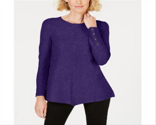 Alfani Women's Ribbed Snap Detail Sweater Purple Size Large