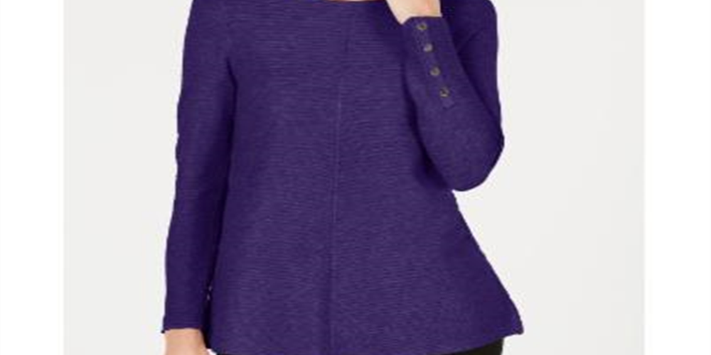 Alfani Women's Ribbed Snap Detail Sweater Purple Size Large