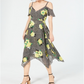 INC International Concepts Women's Gingham Floral MIDI Dress Blue Floral Size Petite S