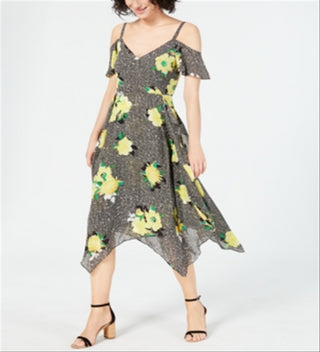 INC International Concepts Women's Gingham Floral MIDI Dress Blue Floral Size Petite S