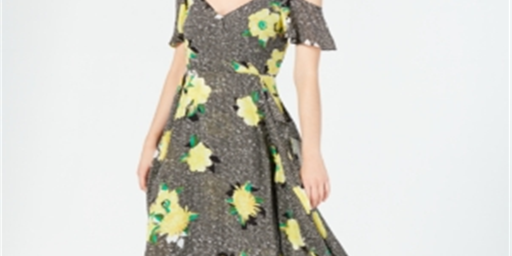 INC International Concepts Women's Gingham Floral MIDI Dress Blue Floral Size Petite S