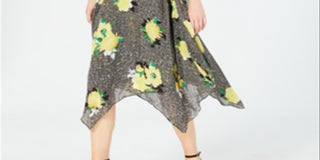 INC International Concepts Women's Gingham Floral MIDI Dress Blue Floral Size Petite S