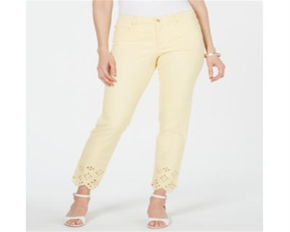 Charter Club Women's Bristol Eyelet Hem Skinny Jeans Yellow Size 4