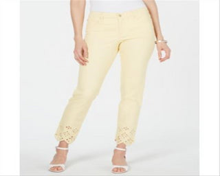 Charter Club Women's Bristol Eyelet Hem Skinny Jeans Yellow Size 4