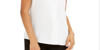 Calvin Klein Women's Sleeveless V Neck Woven Blouse White Size Small