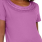 Karen Scott Women's Cotton Crochet Trim T-Shirt Purple Size X-Small