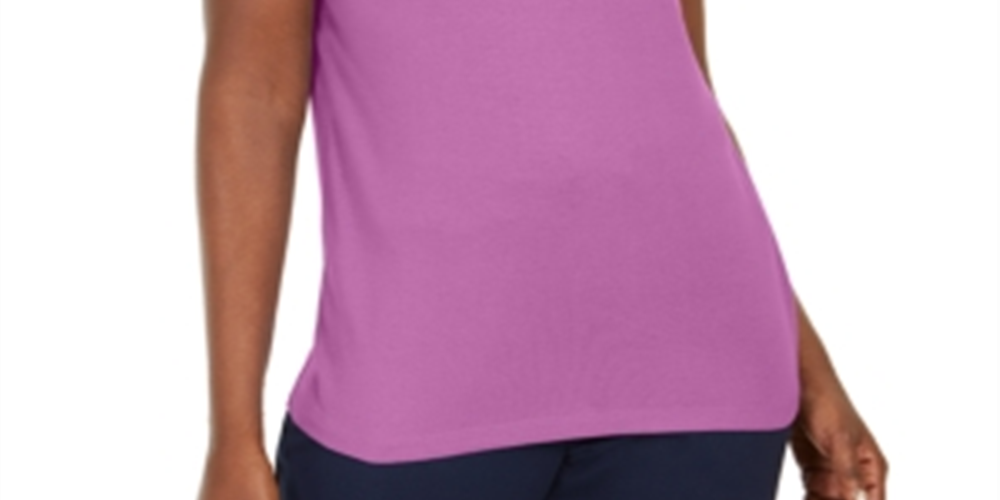 Karen Scott Women's Cotton Crochet Trim T-Shirt Purple Size X-Small