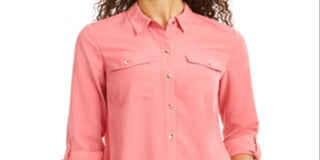 Charter Club Women's Solid Button up Shirt Pink Size Petite Small