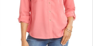Charter Club Women's Solid Button up Shirt Pink Size Petite Small