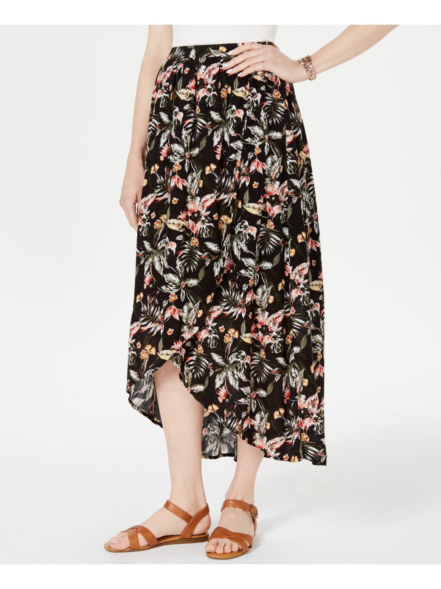 Style & Co Women's Printed MIDI Hi Lo Skirt lack Size Petite Small