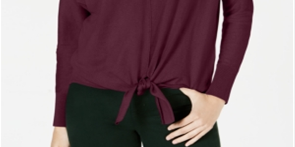 Style & Co Women's Tie Front Sweater Winestone Size Petite L