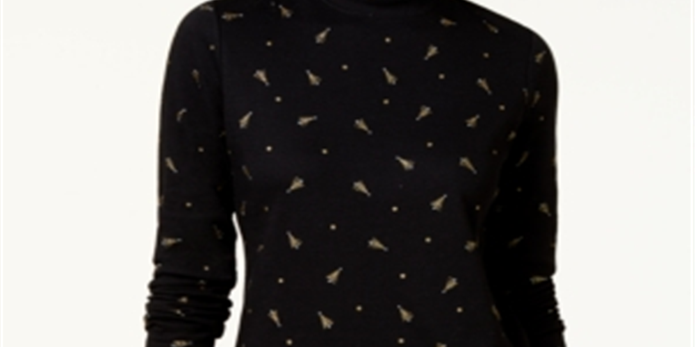 Karen Scott Women's Tree Print Mock Neck Top Black Size Petite S