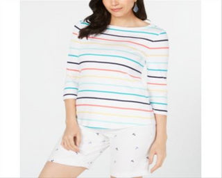 Charter Club Women's Cotton Striped Top White Combo Size Petite XL
