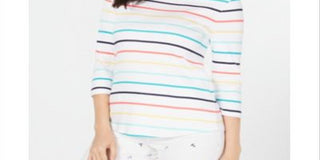Charter Club Women's Cotton Striped Top White Combo Size Petite XL