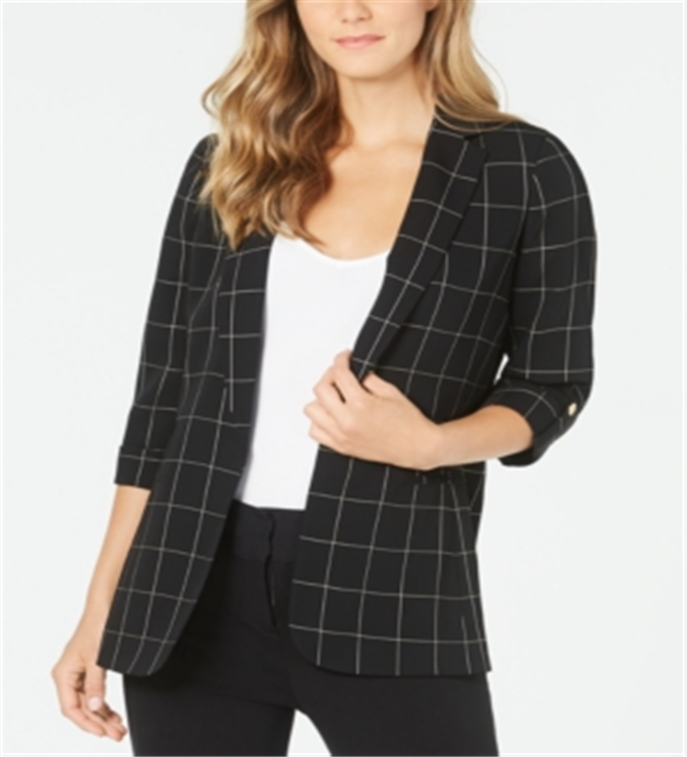 Calvin Klein Women's Windowpane Roll Tab Blazer Black Size 16