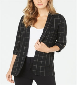 Calvin Klein Women's Windowpane Roll Tab Blazer Black Size 16