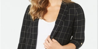 Calvin Klein Women's Windowpane Roll Tab Blazer Black Size 16