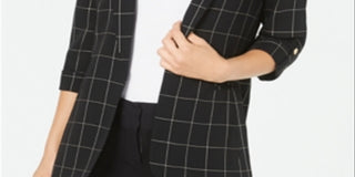 Calvin Klein Women's Windowpane Roll Tab Blazer Black Size 16
