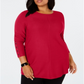 Alfani Women's Ribbed Snap Detail Sweater Red Size -2XL