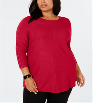 Alfani Women's Ribbed Snap Detail Sweater Red Size -2XL