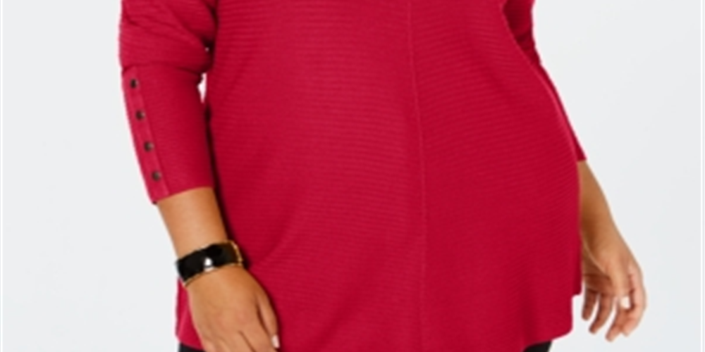 Alfani Women's Ribbed Snap Detail Sweater Red Size -2XL